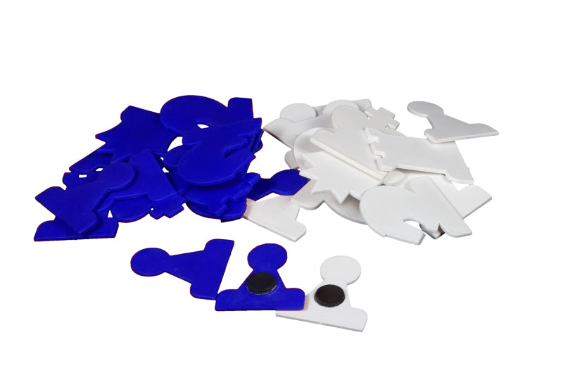 Magnetic Chess Pieces for Demo Board - White/Blue Flat Plastic Set