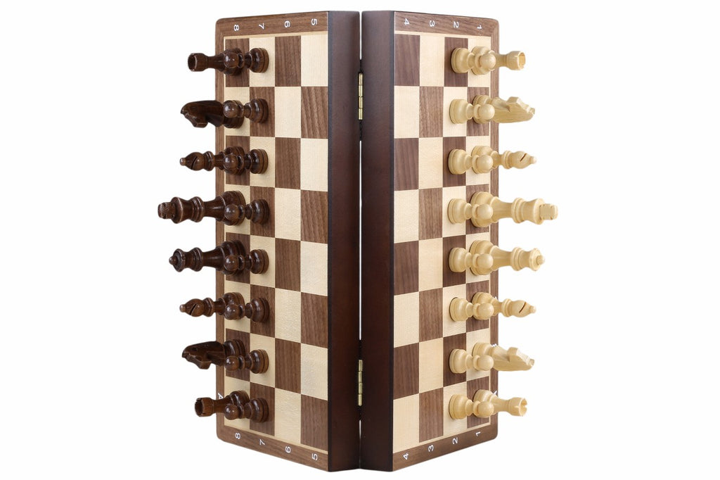 Magnetic Wooden Chess Board – Walnut/Maple Inlaid 40cm Folding