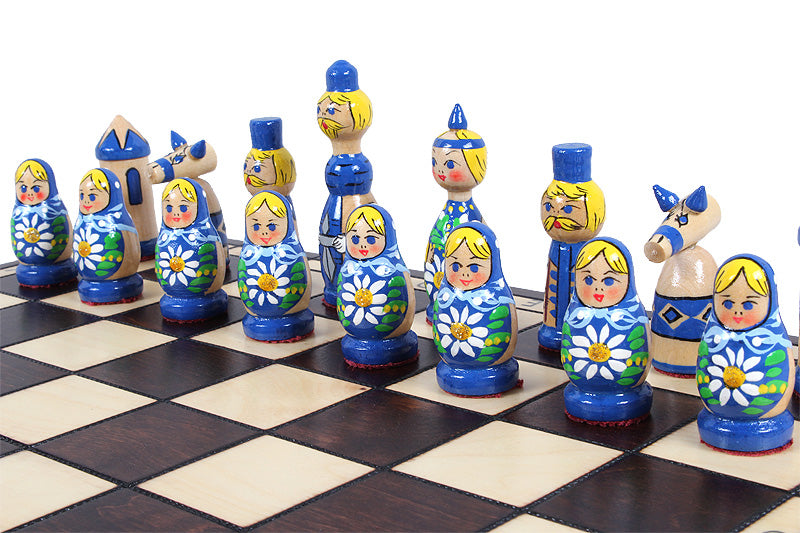 BABUSHKA Chess Set Blue 42x42cm – Hand-Painted Folk Art Birch Board – image 10