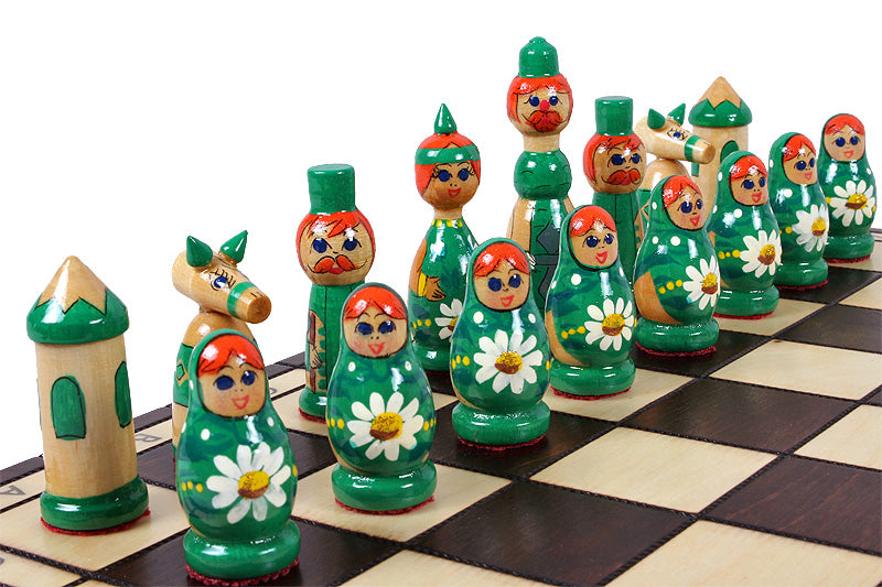 BABUSHKA Chess Set Green 42x42cm – Hand-Painted Folk Art Birch Board – image 5