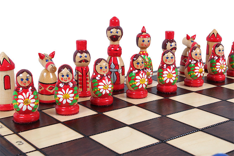 BABUSHKA Chess Set Blue 42x42cm – Hand-Painted Folk Art Birch Board – image 11