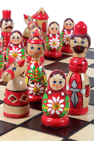 BABUSHKA Chess Set Blue 42x42cm – Hand-Painted Folk Art Birch Board – image 2
