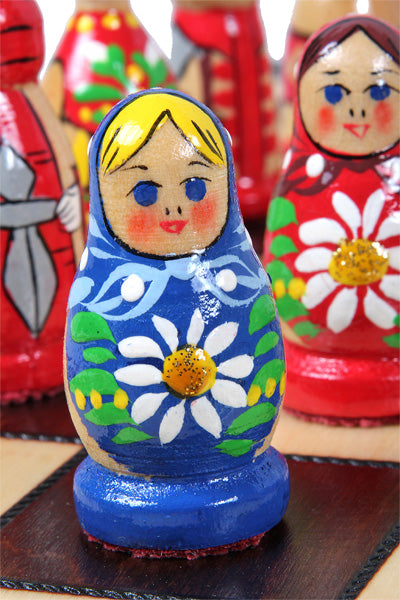 BABUSHKA Chess Set Blue 42x42cm – Hand-Painted Folk Art Birch Board – image 3