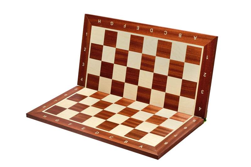Folding Chess Board No.6 - Mahogany Marquetry 58mm with Notation