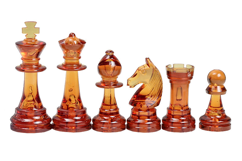 Plastic Staunton No.6 Chess Pieces 96mm – Transparent Amber Tournament Set