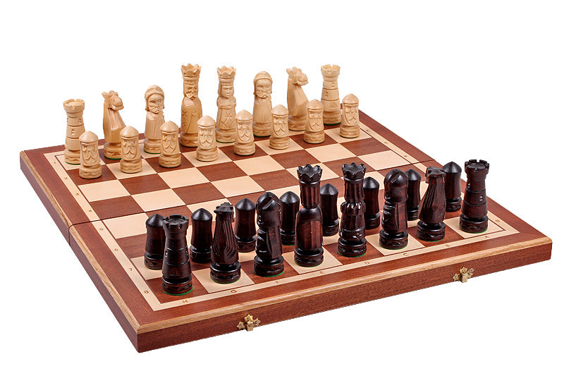 CASTLE Chess Set Medium 56x56cm – Mahogany & Sycamore Marquetry Folding Board – image 8