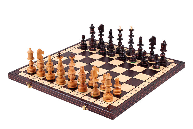 OLD POLISH Chess Set 58x58cm – Hand-Carved Cherry Wood with Brass Inlay – image 5