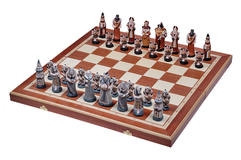 FANTAZIA Chess Set 58x58cm – Medieval Fantasy Hand-Painted Resin with Inlay Board