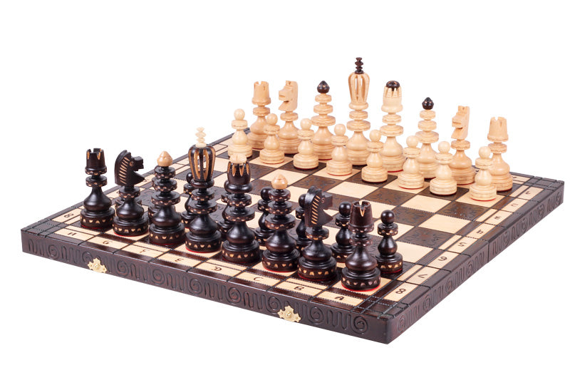 ROMAN Chess Set 55x55cm – Hand-Carved Ornamental Folding Board
