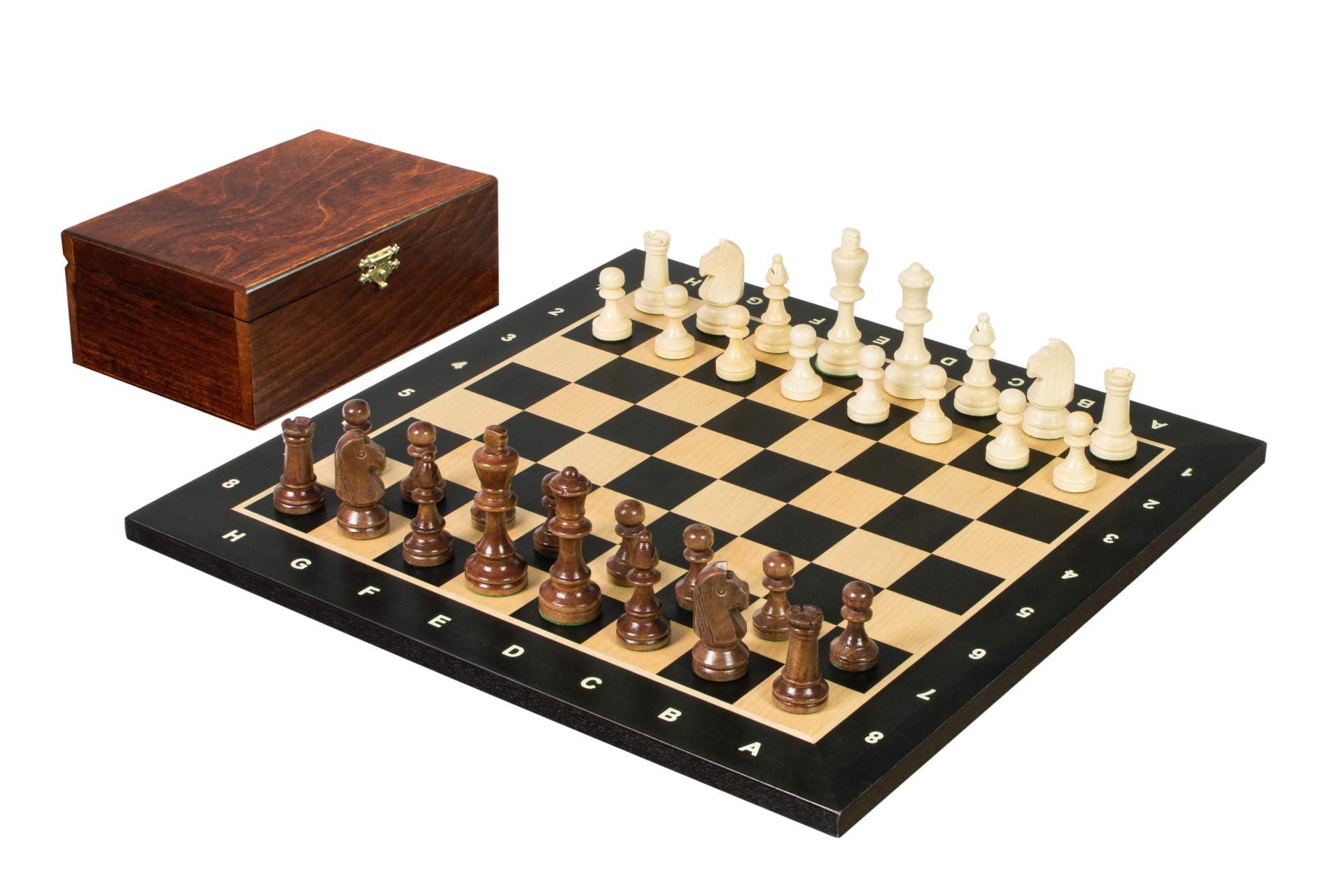 Tournament Chess Set No.4 – Black Board with Notation & Wooden Trunk