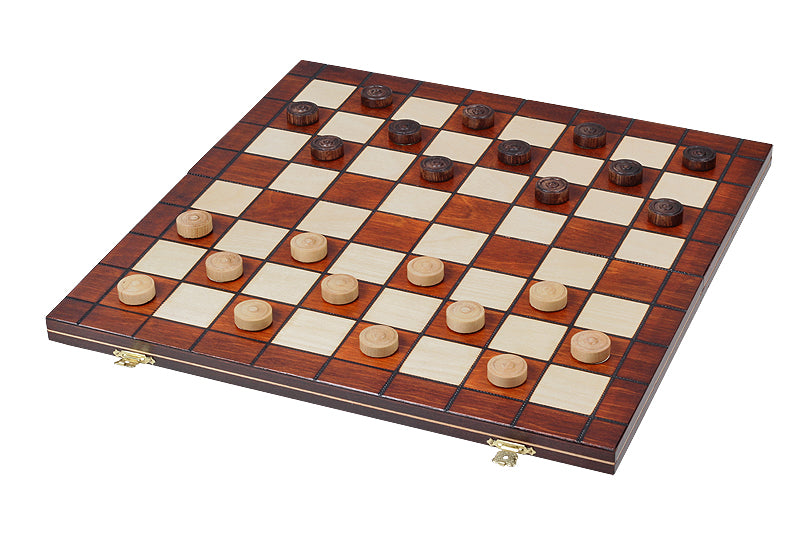 Checkers 8x8 Set - Folding Wooden Board 40cm with Hornbeam Pieces
