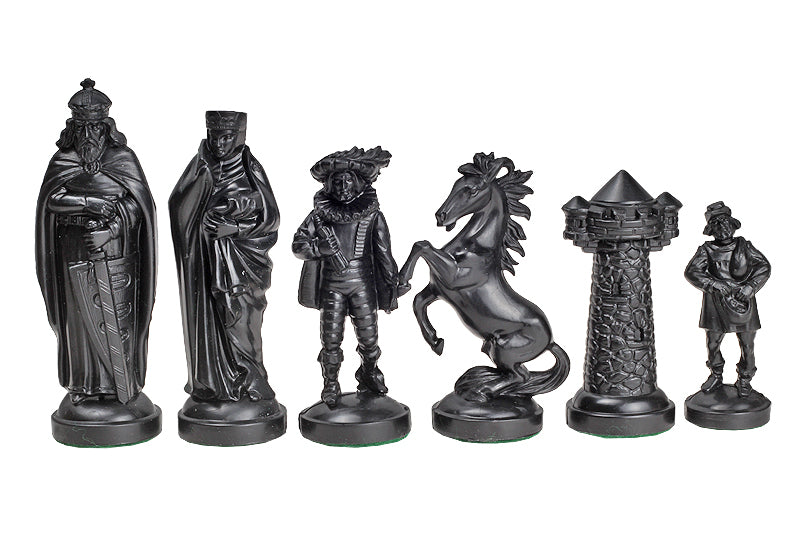 Medieval Style Chess Pieces 98mm – Black & Gold Plastic Historical Set