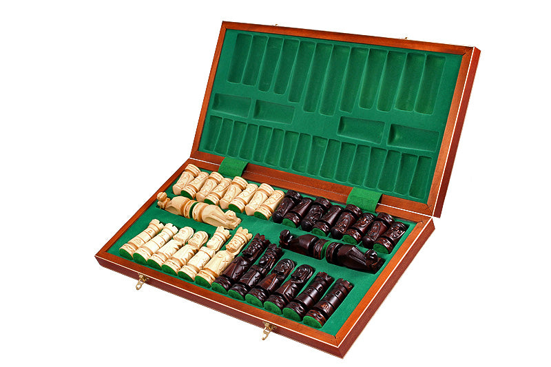 CASTLE Chess Set Medium 56x56cm – Mahogany & Sycamore Marquetry Folding Board – image 5