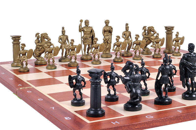 Chess Pieces Roman Empire Style 98mm Plastic - Black Gold Metal Weighted Historical Set – image 2