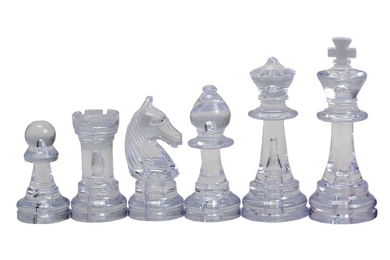 Plastic Staunton No.6 Chess Pieces 96mm – Transparent Amber Tournament Set – image 3