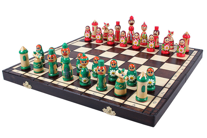 BABUSHKA Chess Set Blue 42x42cm – Hand-Painted Folk Art Birch Board – image 4