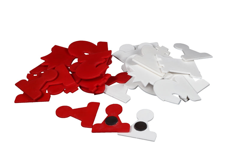 Magnetic Chess Pieces for Demo Board - White/Red Flat Plastic Set