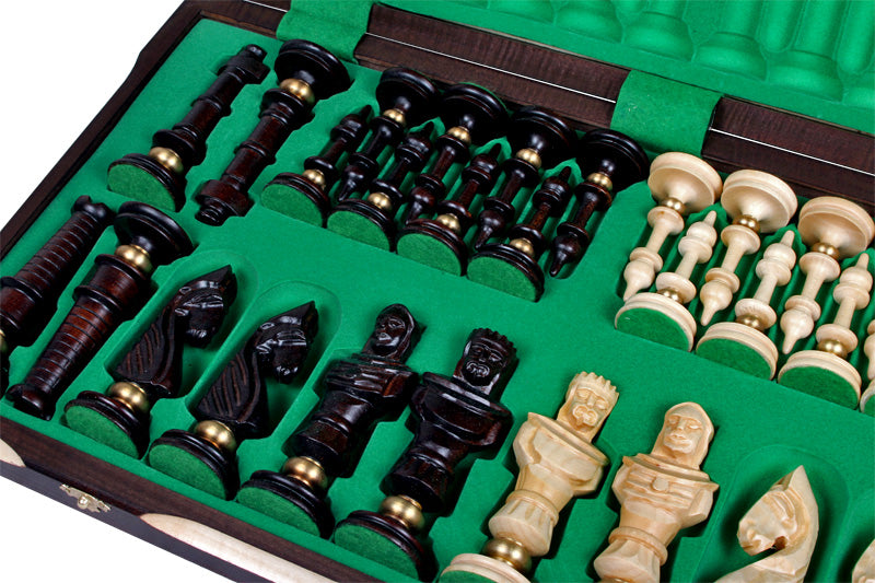 ROYAL LUX Chess Set 65x65cm – Hand-Carved Linden Wood with Brass Inlay – image 2