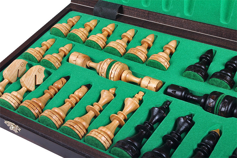 INDIAN Chess Set Small 47x47cm – Hand-Carved Cherry Wood Folding Board – image 3