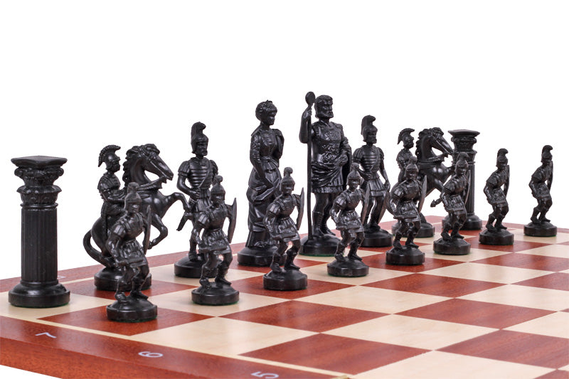 Chess Pieces Roman Empire Style 98mm Plastic - Black Gold Metal Weighted Historical Set – image 3