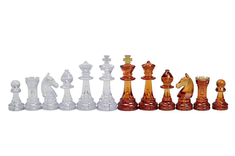 Plastic Staunton No.6 Chess Pieces 96mm – Transparent Amber Tournament Set – image 4