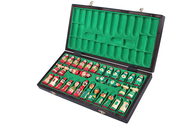 BABUSHKA Chess Set Green 42x42cm – Hand-Painted Folk Art Birch Board – image 2