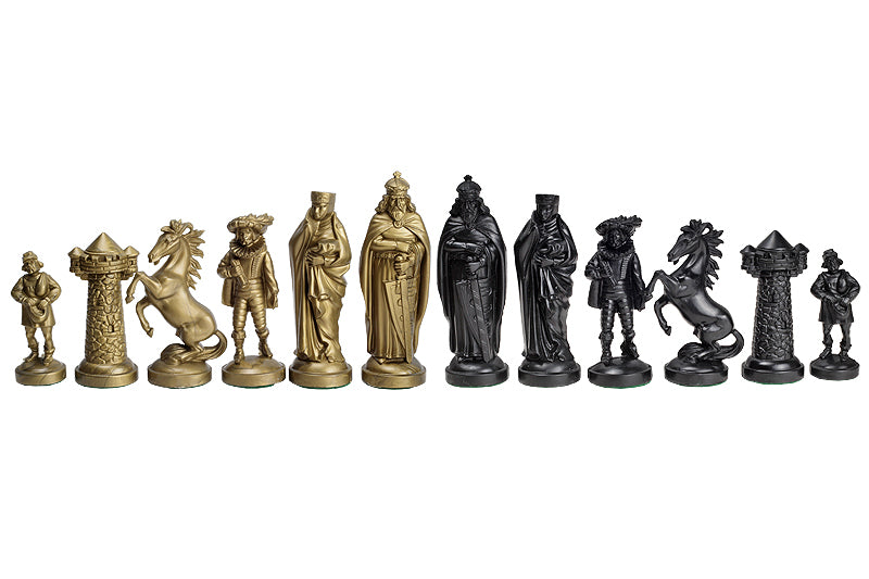 Medieval Style Chess Pieces 98mm – Black & Gold Plastic Historical Set – image 3