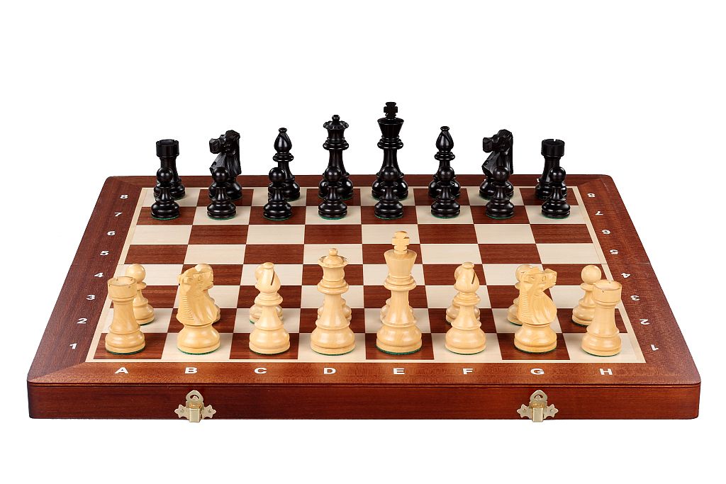 Tournament Chess Set No.4 - French Ebonised 3" King with Intarsia Board