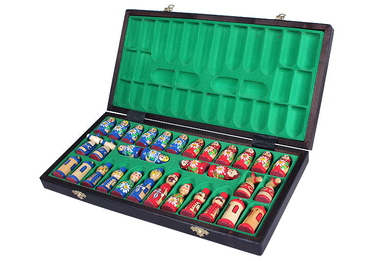 BABUSHKA Chess Set Blue 42x42cm – Hand-Painted Folk Art Birch Board – image 5