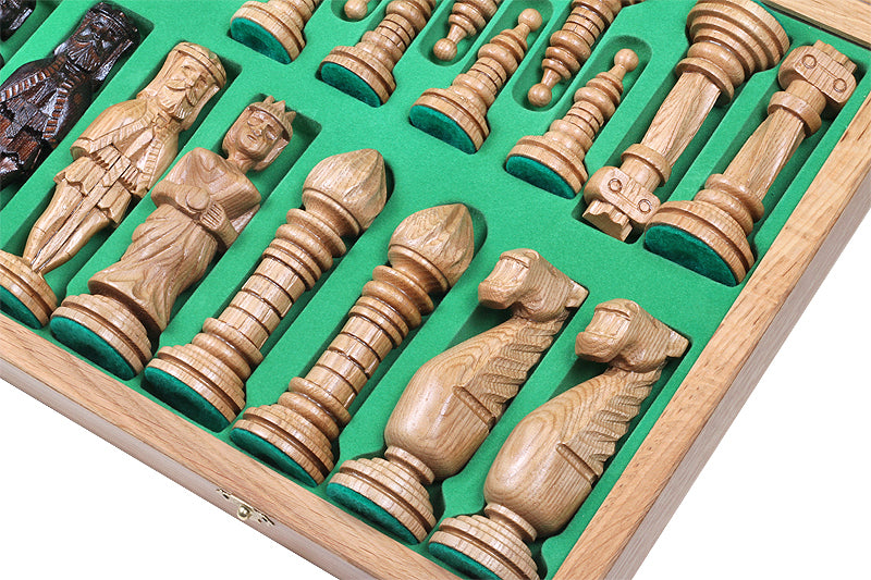 OAK Chess Set 65x65cm – Hand-Carved Oak with Mahogany Inlay – image 5