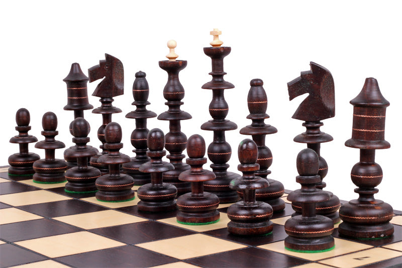 OLD POLISH Chess Set 58x58cm – Hand-Carved Cherry Wood with Brass Inlay – image 2