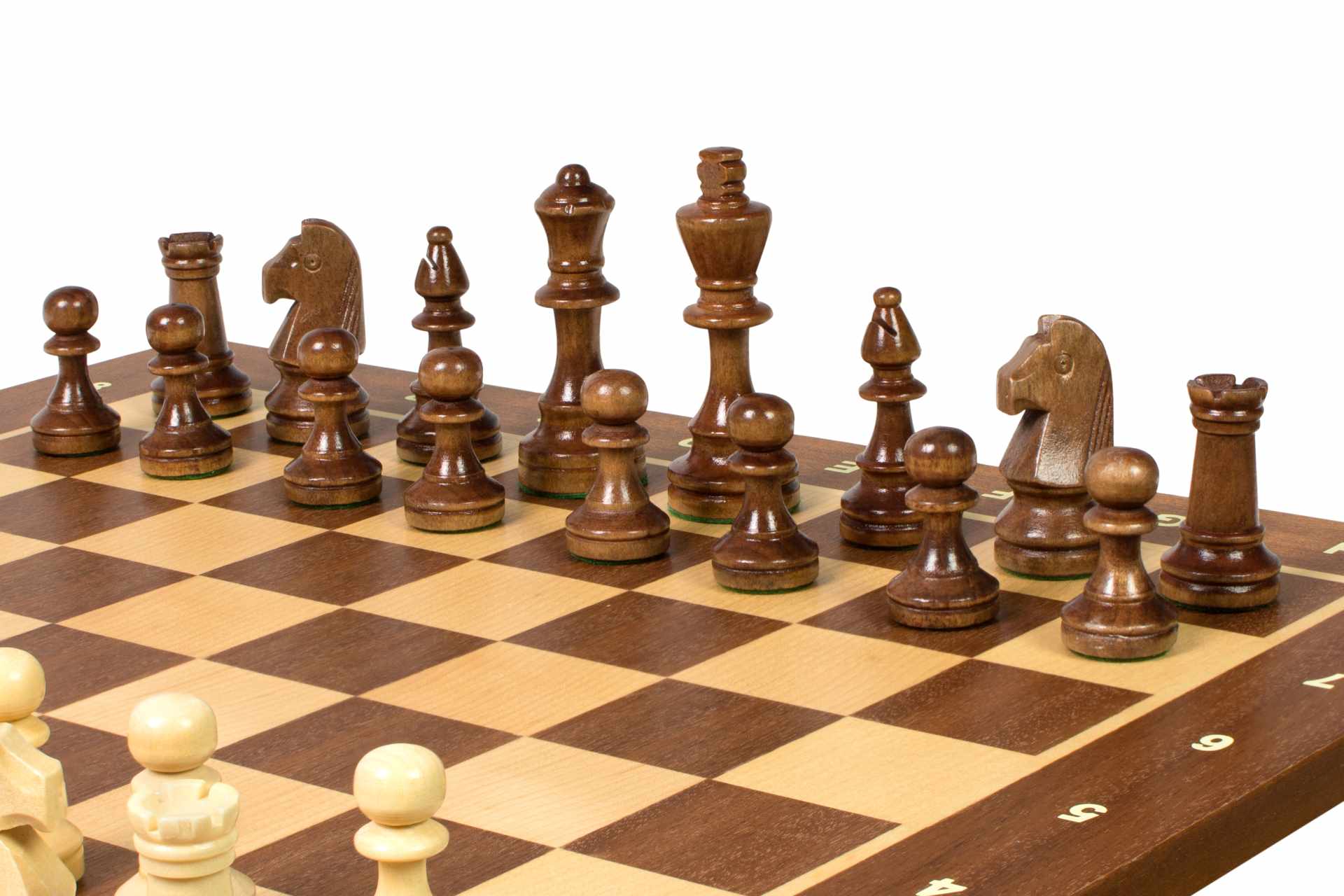 Tournament Chess Set No.4 – Mahogany Board with Notation & Sunrise Staunton 78mm