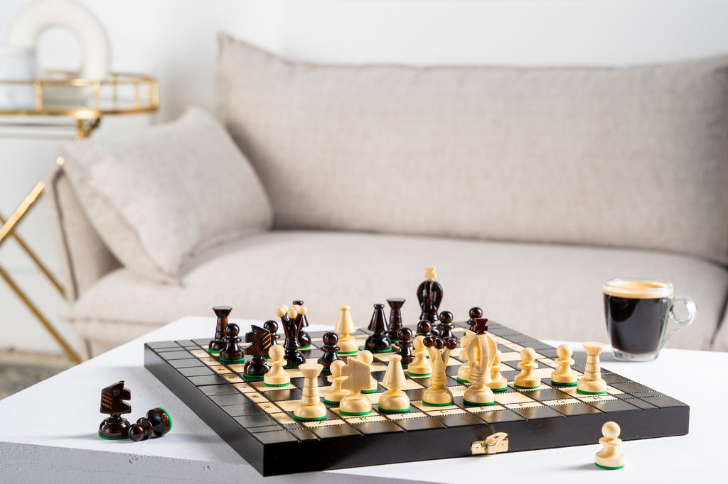Chess Set 2-in-1 Wood 35cm - Chess Checkers Folding Case Hornbeam – image 4