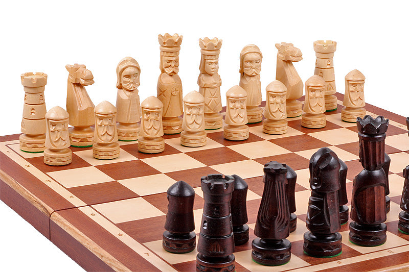 CASTLE Chess Set Medium 56x56cm – Mahogany & Sycamore Marquetry Folding Board