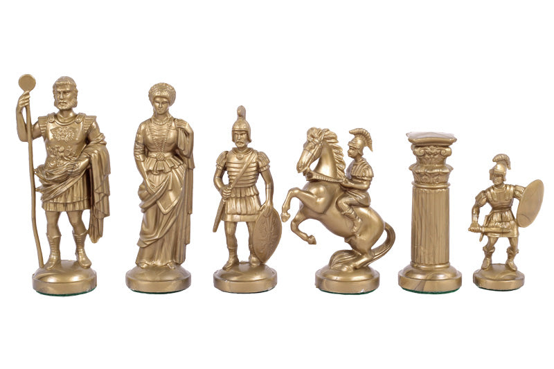 Chess Pieces Roman Empire Style 98mm Plastic - Black Gold Felt Bottom Historical Set