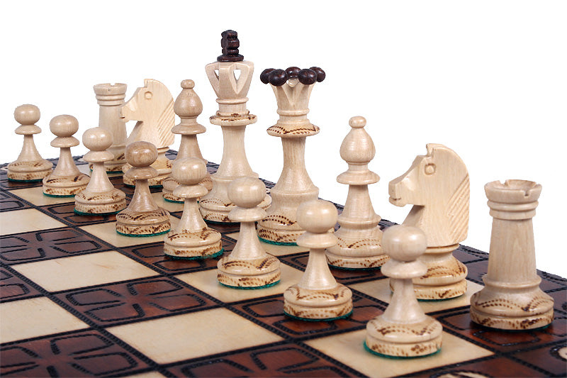 JUNIOR Chess Set 42x42cm – Folding Board with Unique Burnished Decoration