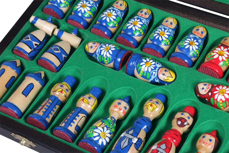 BABUSHKA Chess Set Blue 42x42cm – Hand-Painted Folk Art Birch Board – image 6