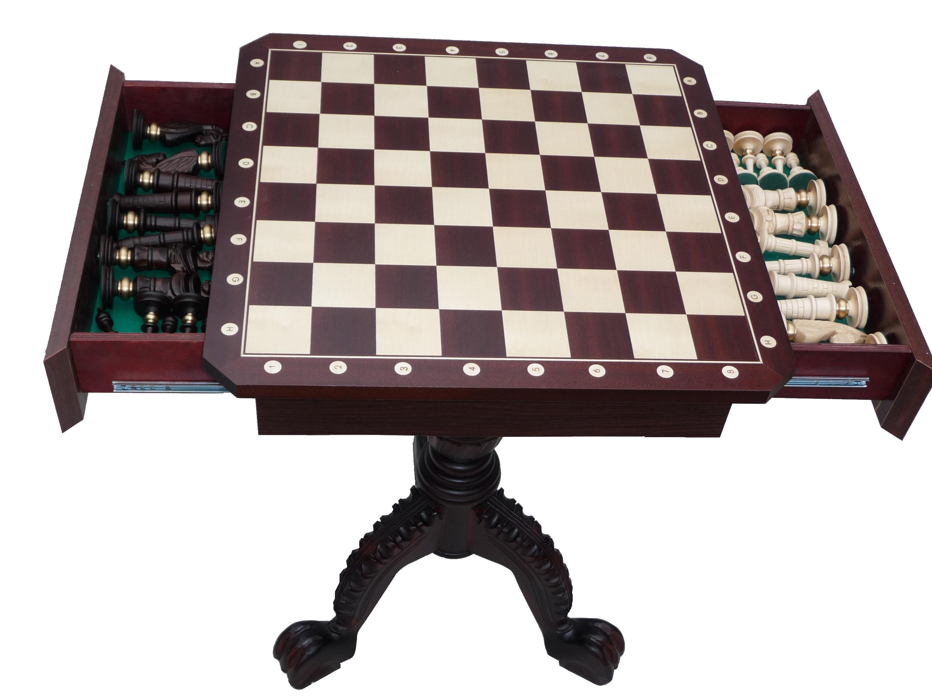 Chess Table 75cm – Mahogany with Inlaid Board & Storage Drawers
