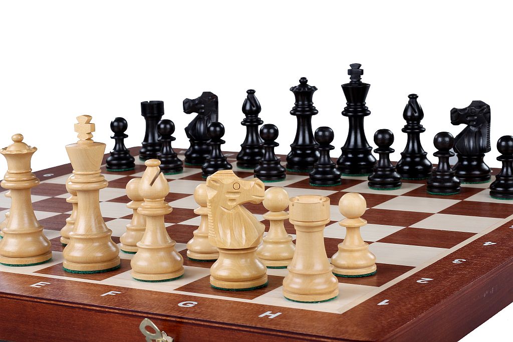 Tournament Chess Set No.4 - French Ebonised 3" King with Intarsia Board – image 3