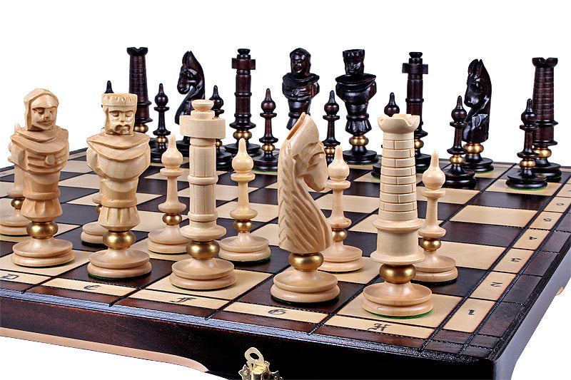 ROYAL LUX Chess Set 65x65cm – Hand-Carved Linden Wood with Brass Inlay