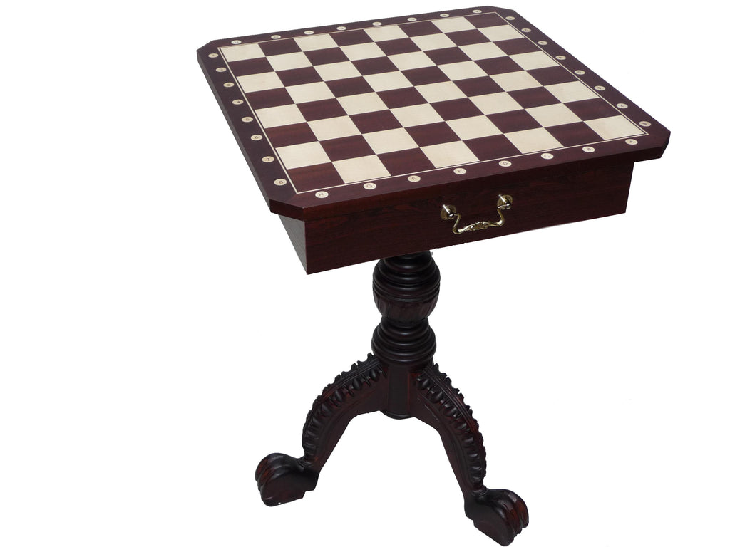 Chess Table 75cm – Mahogany with Inlaid Board & Storage Drawers – image 2