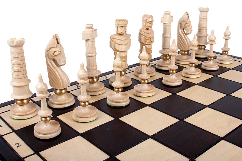 ROYAL LUX Chess Set 65x65cm – Hand-Carved Linden Wood with Brass Inlay – image 7