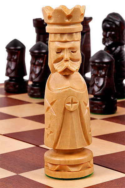CASTLE Chess Set Medium 56x56cm – Mahogany & Sycamore Marquetry Folding Board – image 3