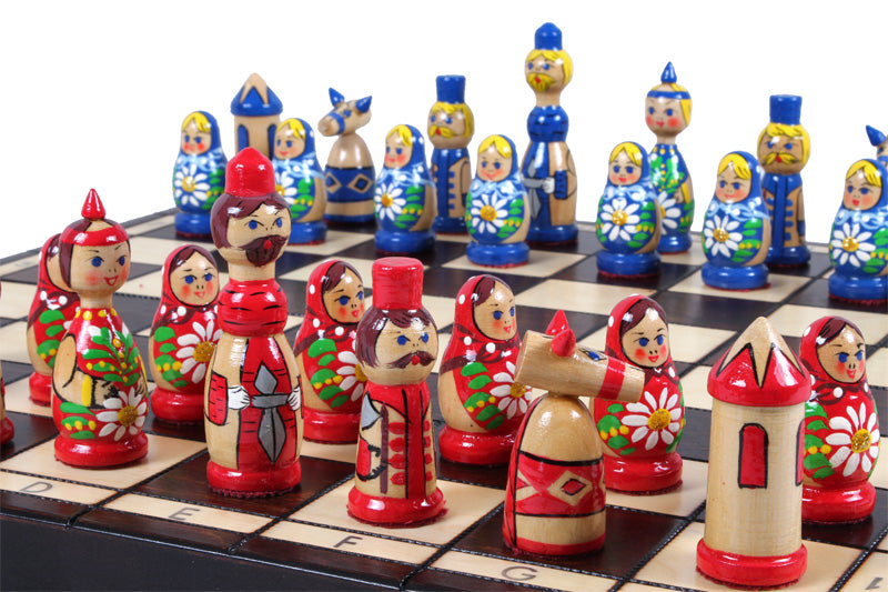 BABUSHKA Chess Set Blue 42x42cm – Hand-Painted Folk Art Birch Board – image 8