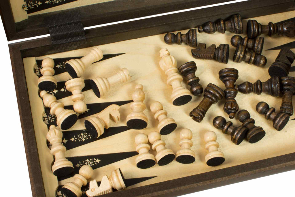 3-in-1 Chess, Checkers & Backgammon Set – Wood 40x40cm