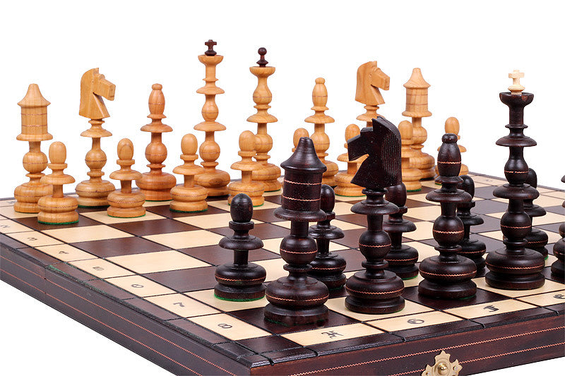 OLD POLISH Chess Set 58x58cm – Hand-Carved Cherry Wood with Brass Inlay – image 8