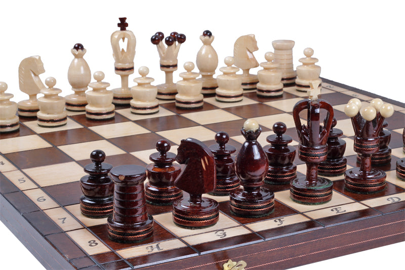 KING'S Small Chess Set 49x49cm – Linden Wood with Mahogany Inlay & Brass