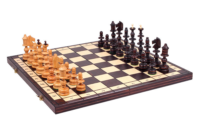 OLD POLISH Chess Set 58x58cm – Hand-Carved Cherry Wood with Brass Inlay – image 9