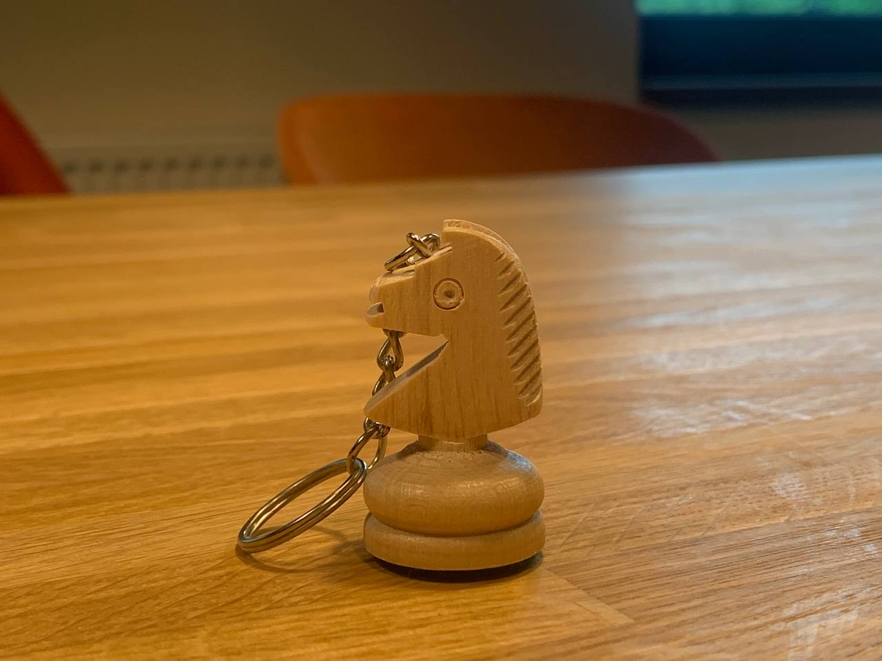 White Knight Chess Keyring - Wooden Chess Piece Pendant