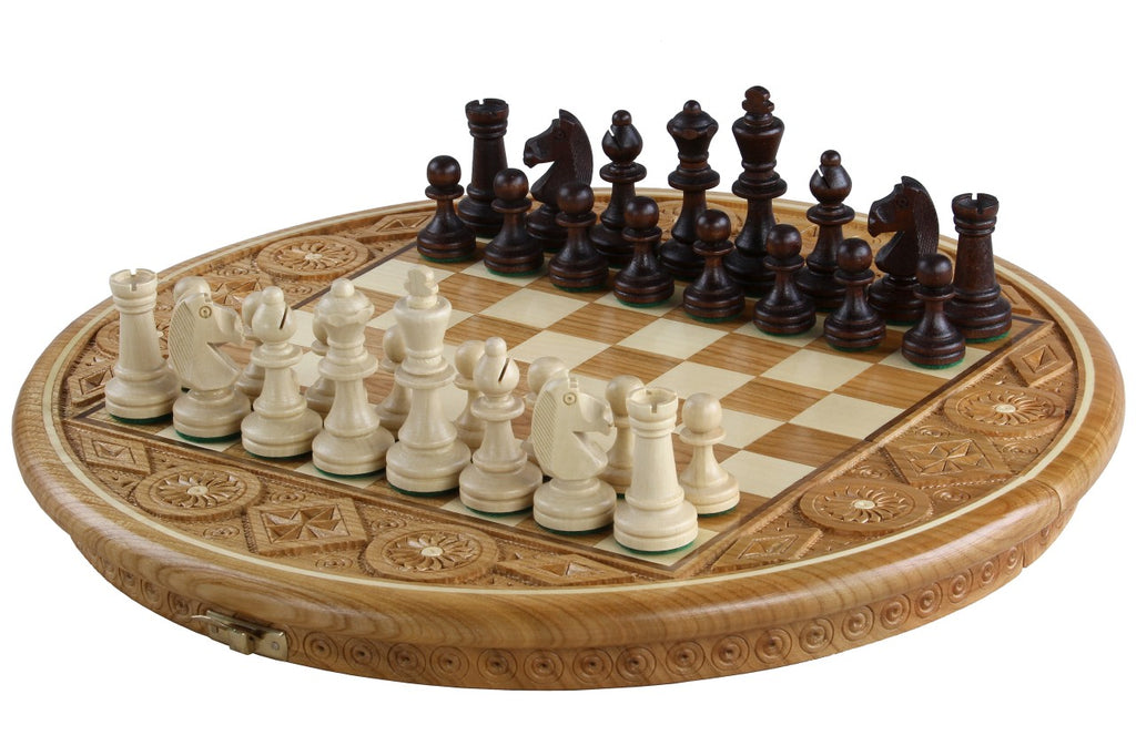 Chess Rubin - Hand-Carved Round Case 33cm Complete Set